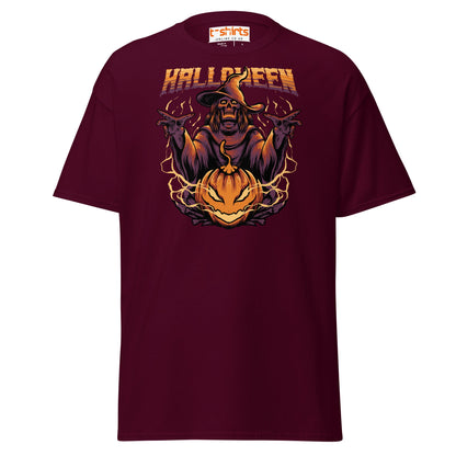 Halloween Witch T-Shirt | Spooky Skeleton Pumpkin Tee - Maroon - T-Shirts Online