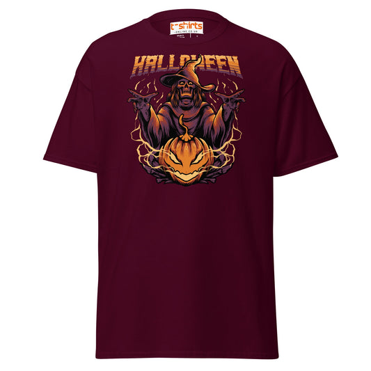 Halloween Witch T-Shirt | Spooky Skeleton Pumpkin Tee - Maroon - T-Shirts Online