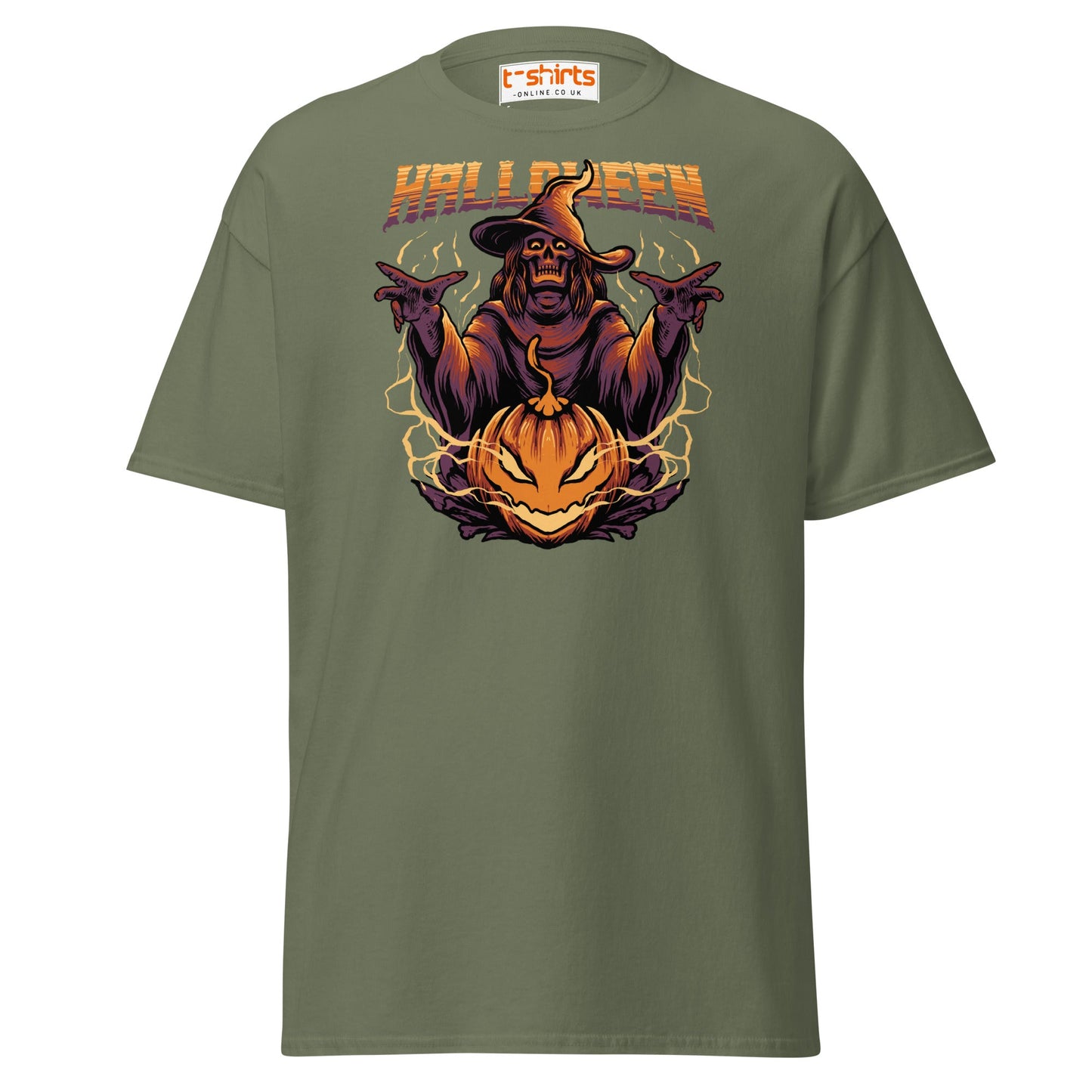 Halloween Witch T-Shirt | Spooky Skeleton Pumpkin Tee - Military Green - T-Shirts Online