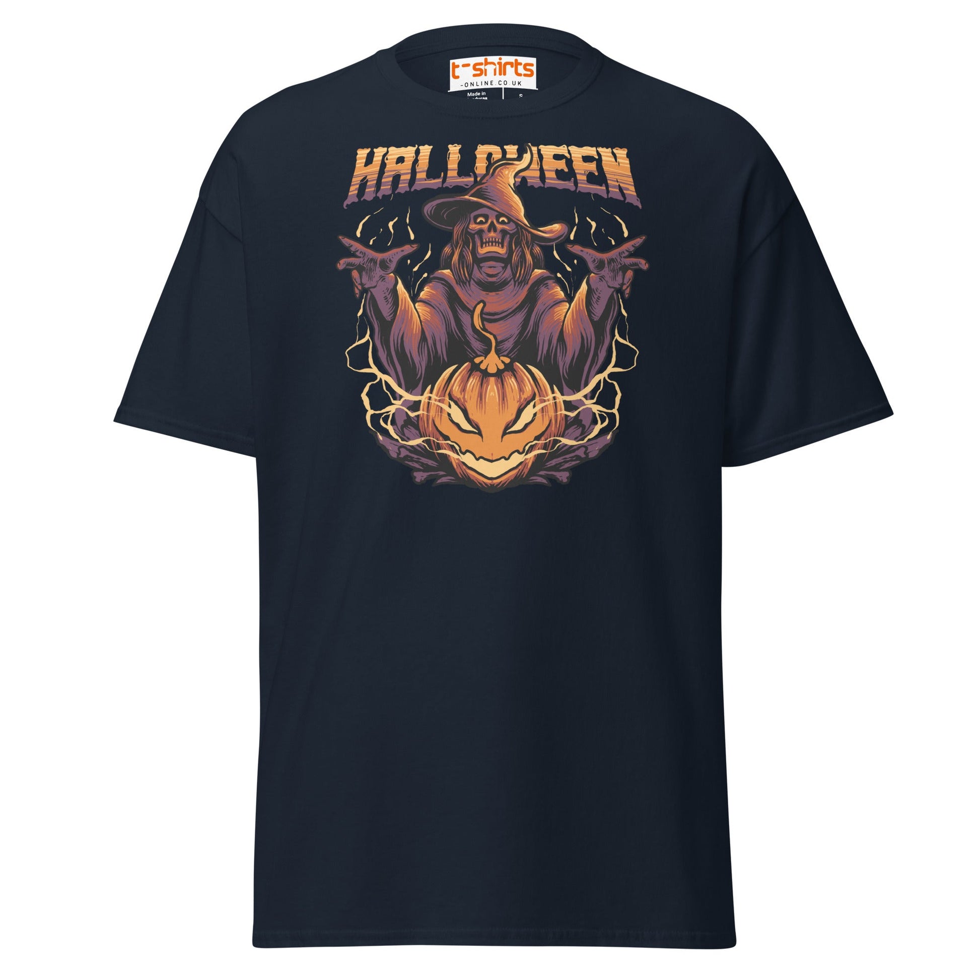 Halloween Witch T-Shirt | Spooky Skeleton Pumpkin Tee - Navy - T-Shirts Online