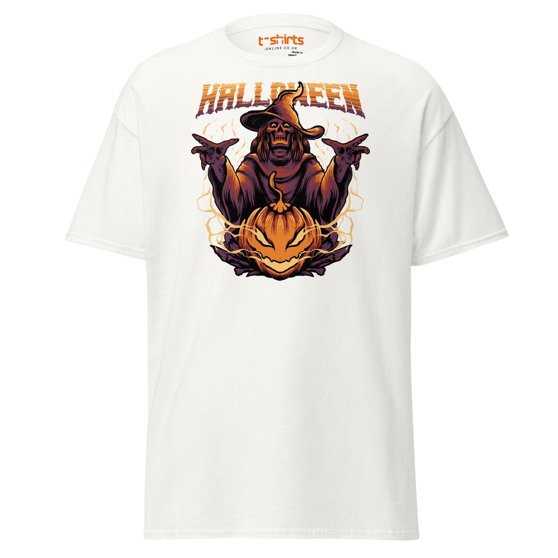Halloween Witch T-Shirt | Spooky Skeleton Pumpkin Tee - White - T-Shirts Online