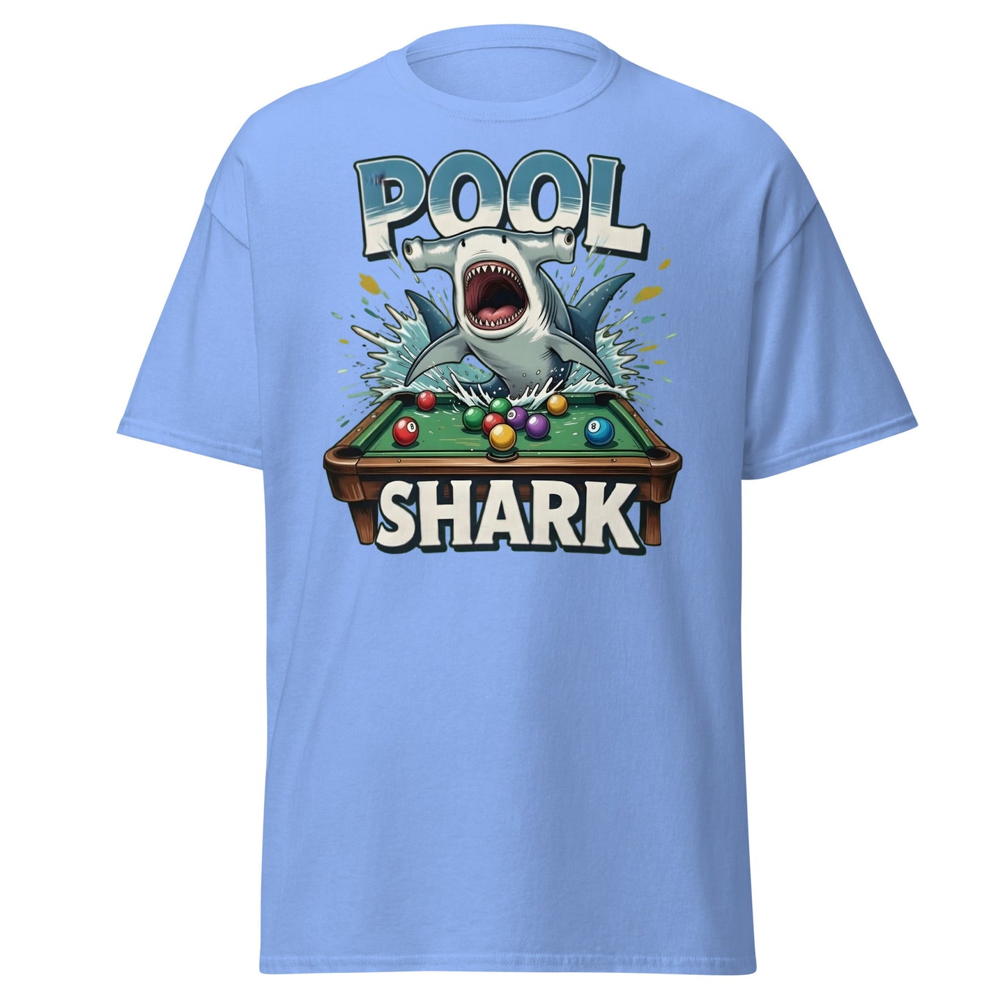 Hammerhead Pool Shark T-Shirt - Funny Billiards Pun Tee - Carolina Blue - T-Shirts Online