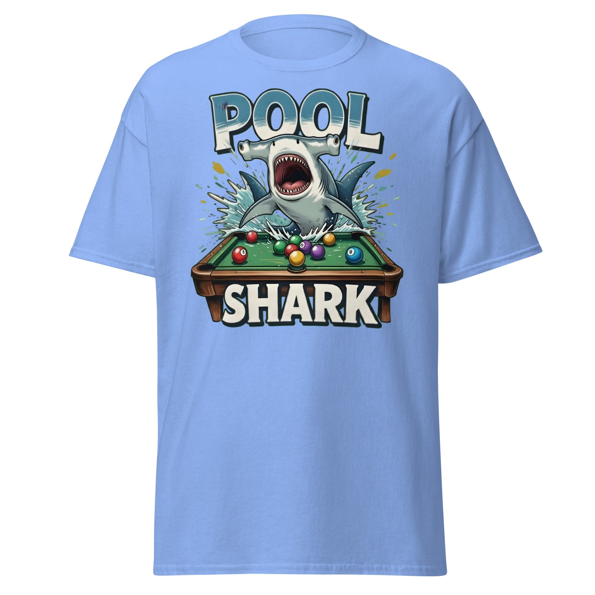 Hammerhead Pool Shark T-Shirt - Funny Billiards Pun Tee - Carolina Blue - T-Shirts Online