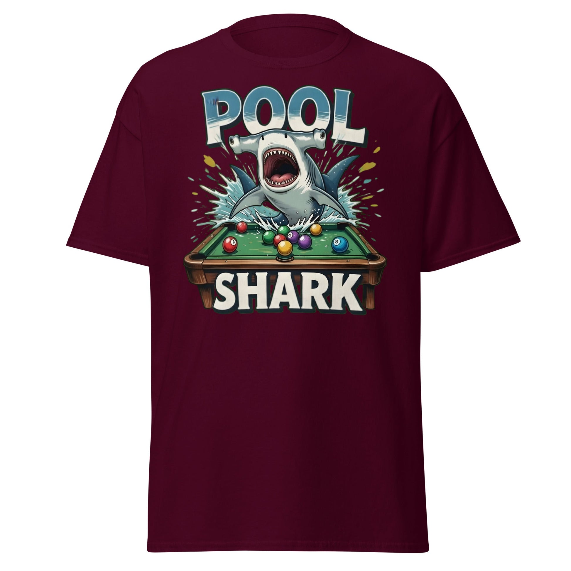 Hammerhead Pool Shark T-Shirt - Funny Billiards Pun Tee - Maroon - T-Shirts Online