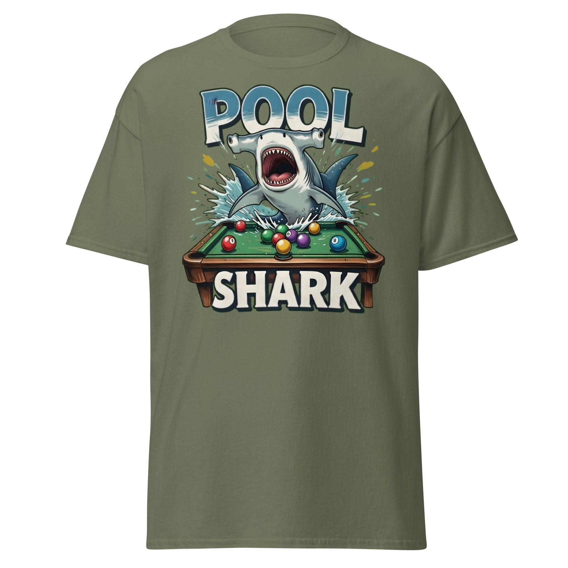 Hammerhead Pool Shark T-Shirt - Funny Billiards Pun Tee - Military Green - T-Shirts Online