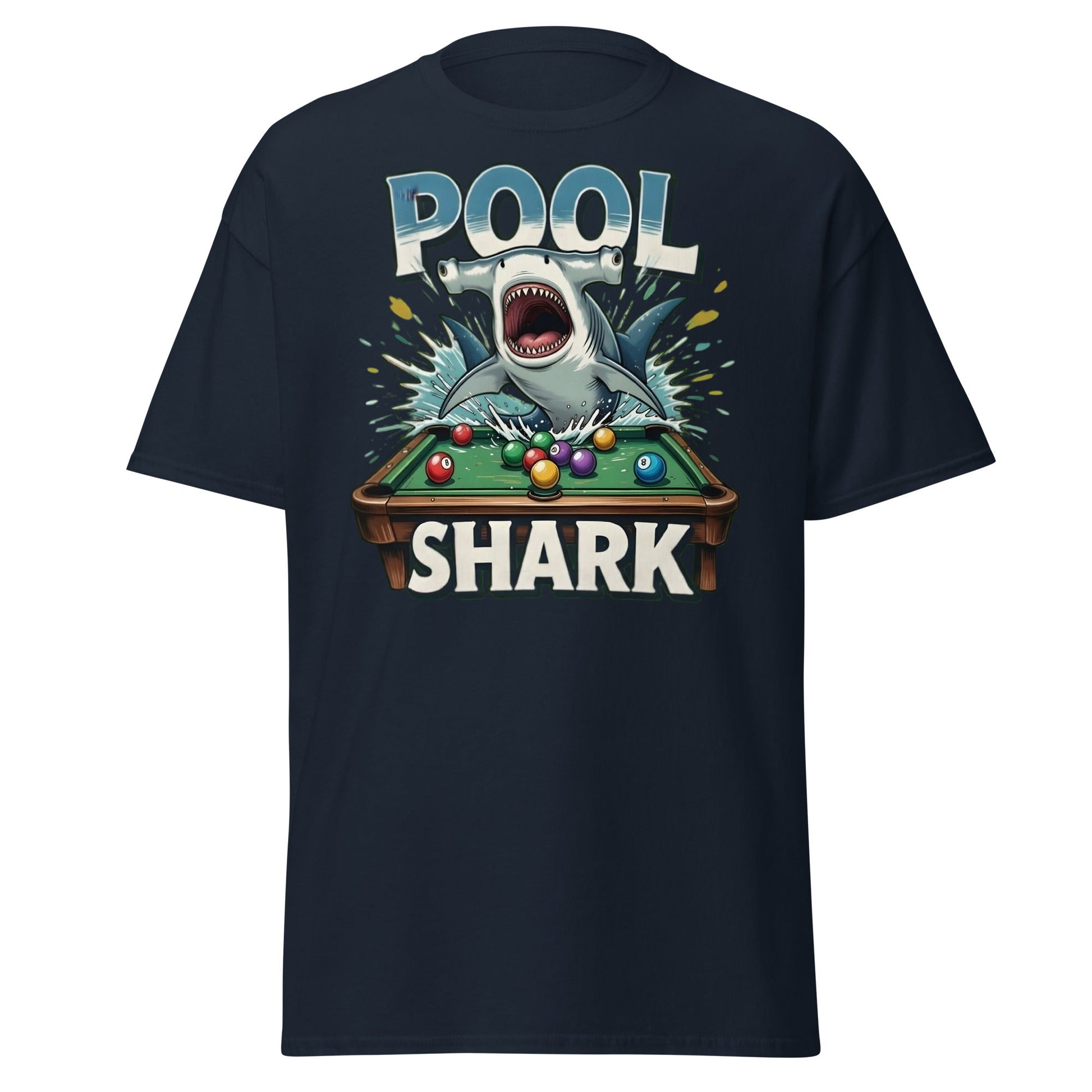 Hammerhead Pool Shark T-Shirt - Funny Billiards Pun Tee - Navy - T-Shirts Online