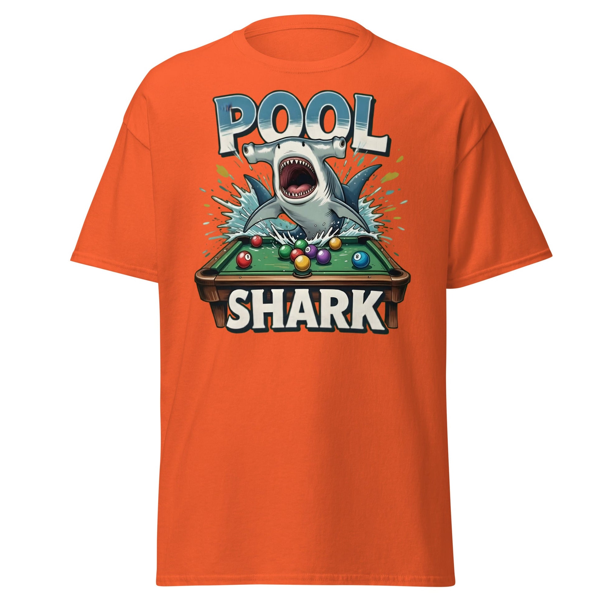 Hammerhead Pool Shark T-Shirt - Funny Billiards Pun Tee - Orange - T-Shirts Online