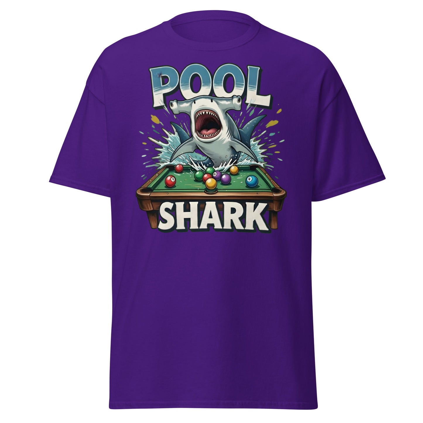 Hammerhead Pool Shark T-Shirt - Funny Billiards Pun Tee - Purple - T-Shirts Online