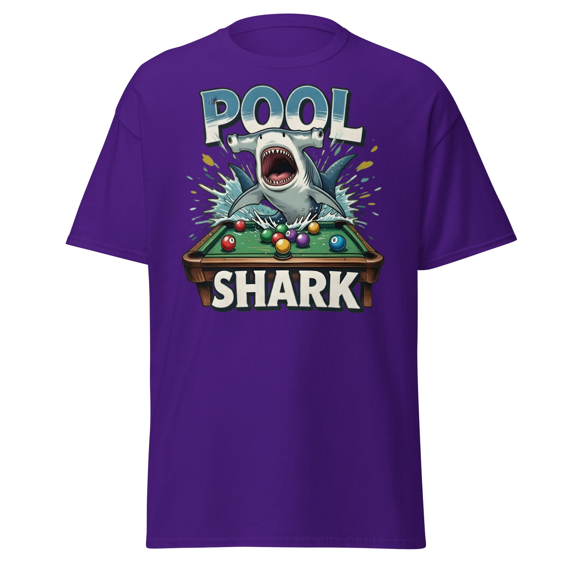 Hammerhead Pool Shark T-Shirt - Funny Billiards Pun Tee - Purple - T-Shirts Online