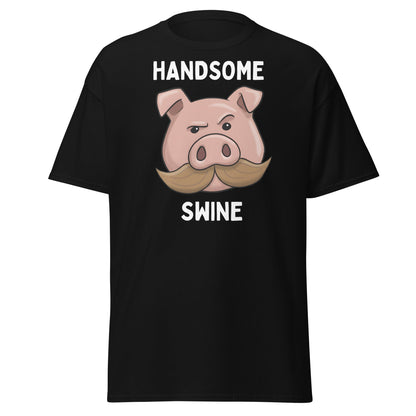 Handsome Swine T-Shirt - Funny Pig Mustache Tee - Black - T-Shirts Online