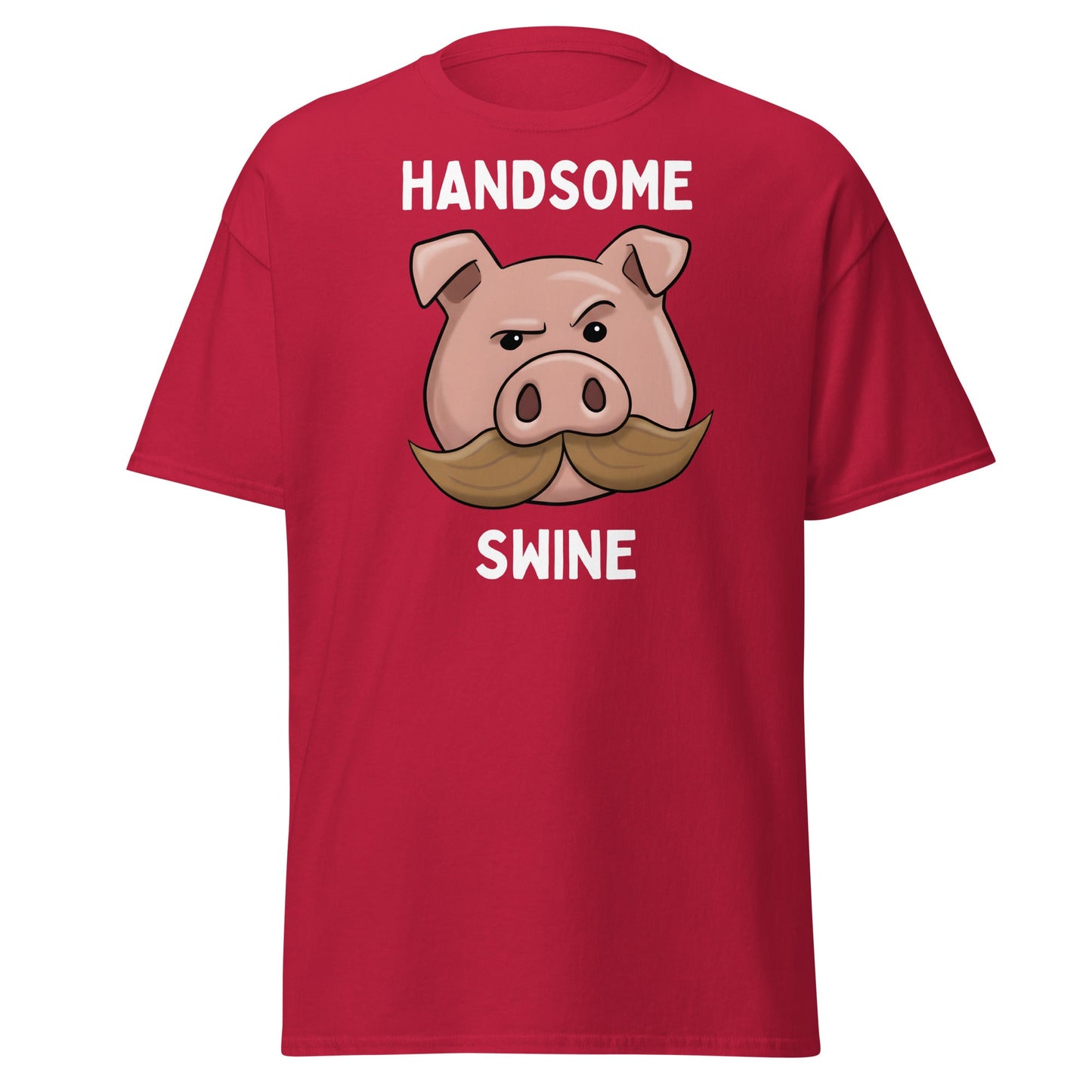 Handsome Swine T-Shirt - Funny Pig Mustache Tee - Cardinal - T-Shirts Online