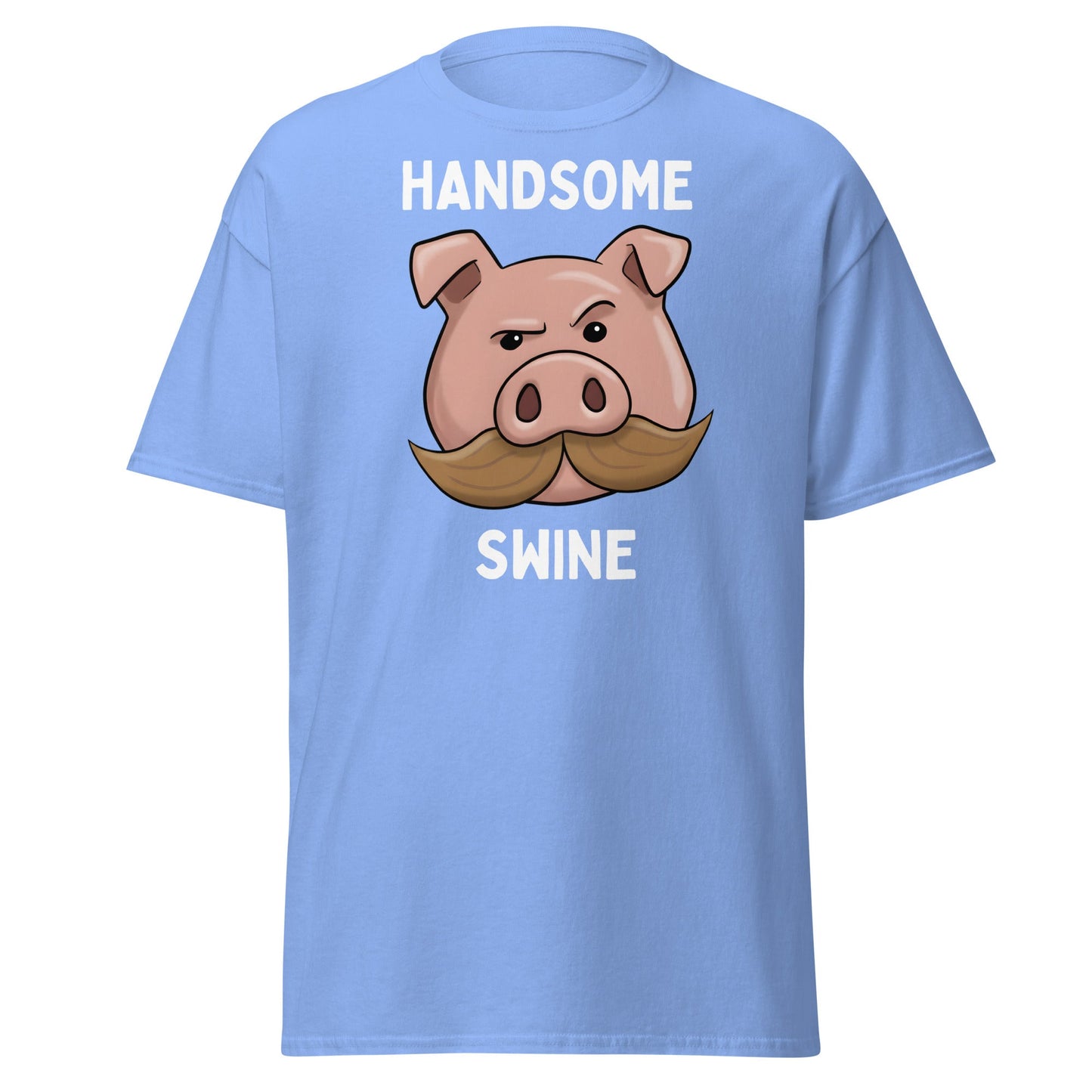 Handsome Swine T-Shirt - Funny Pig Mustache Tee - Carolina Blue - T-Shirts Online
