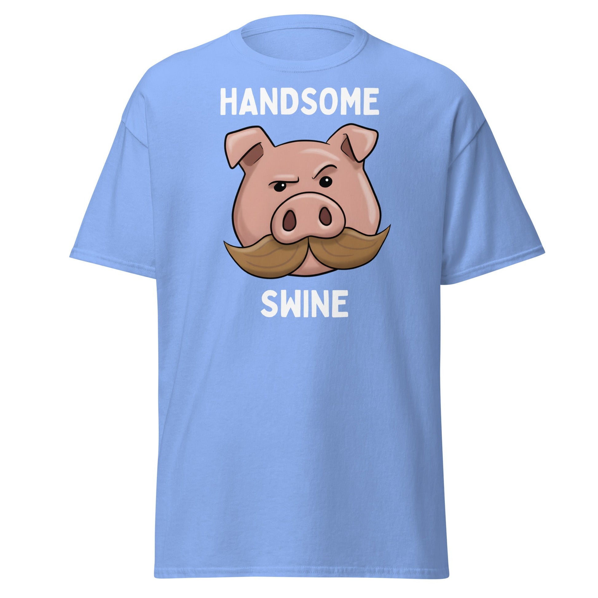 Handsome Swine T-Shirt - Funny Pig Mustache Tee - Carolina Blue - T-Shirts Online