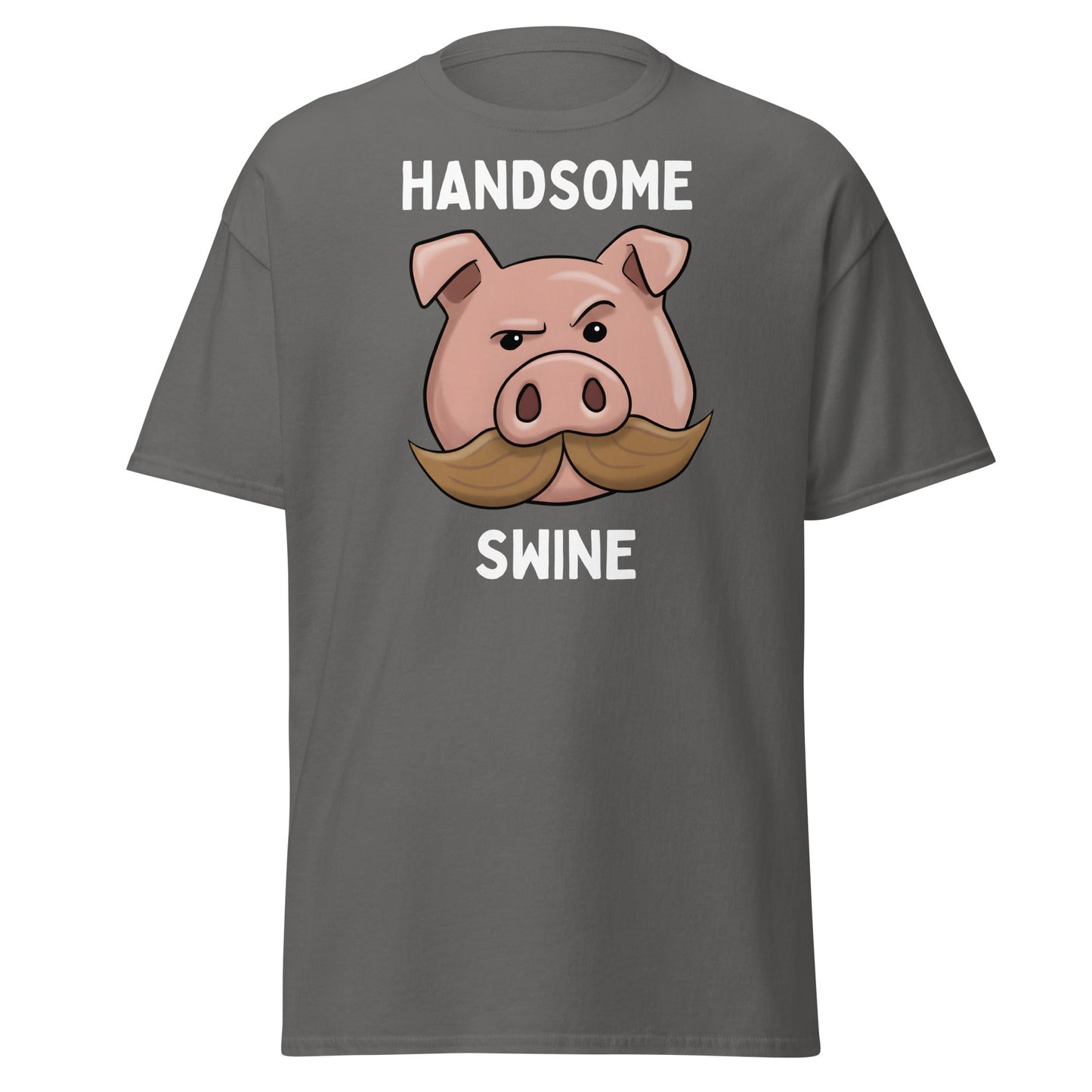 Handsome Swine T-Shirt - Funny Pig Mustache Tee - Charcoal - T-Shirts Online
