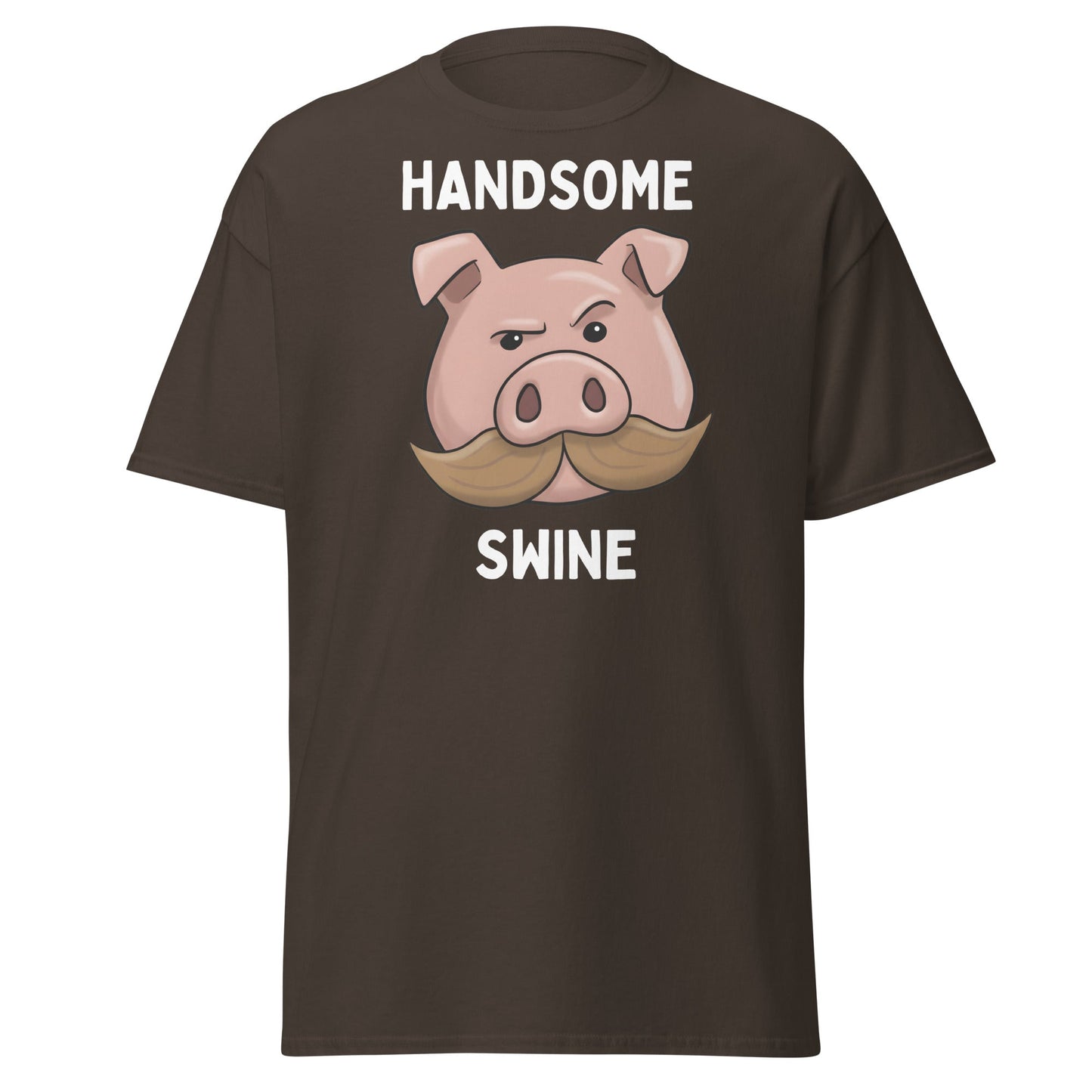 Handsome Swine T-Shirt - Funny Pig Mustache Tee - Dark Chocolate - T-Shirts Online