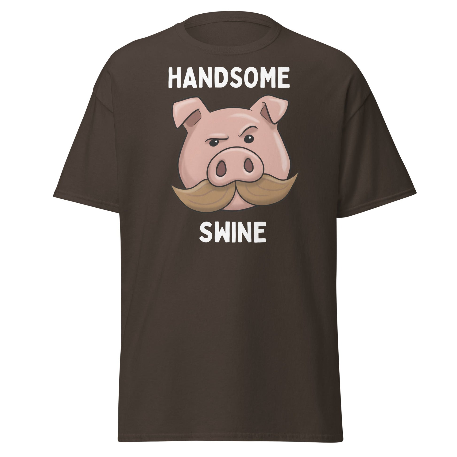 Handsome Swine T-Shirt - Funny Pig Mustache Tee - Dark Chocolate - T-Shirts Online