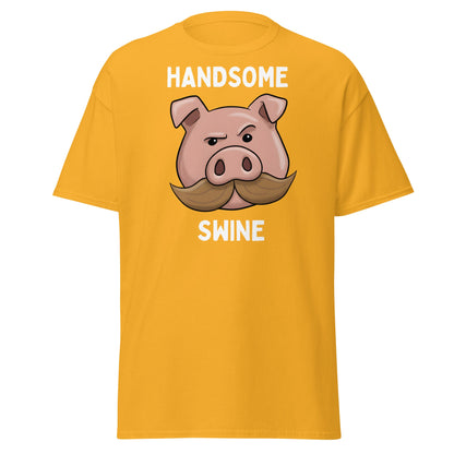 Handsome Swine T-Shirt - Funny Pig Mustache Tee - Gold - T-Shirts Online