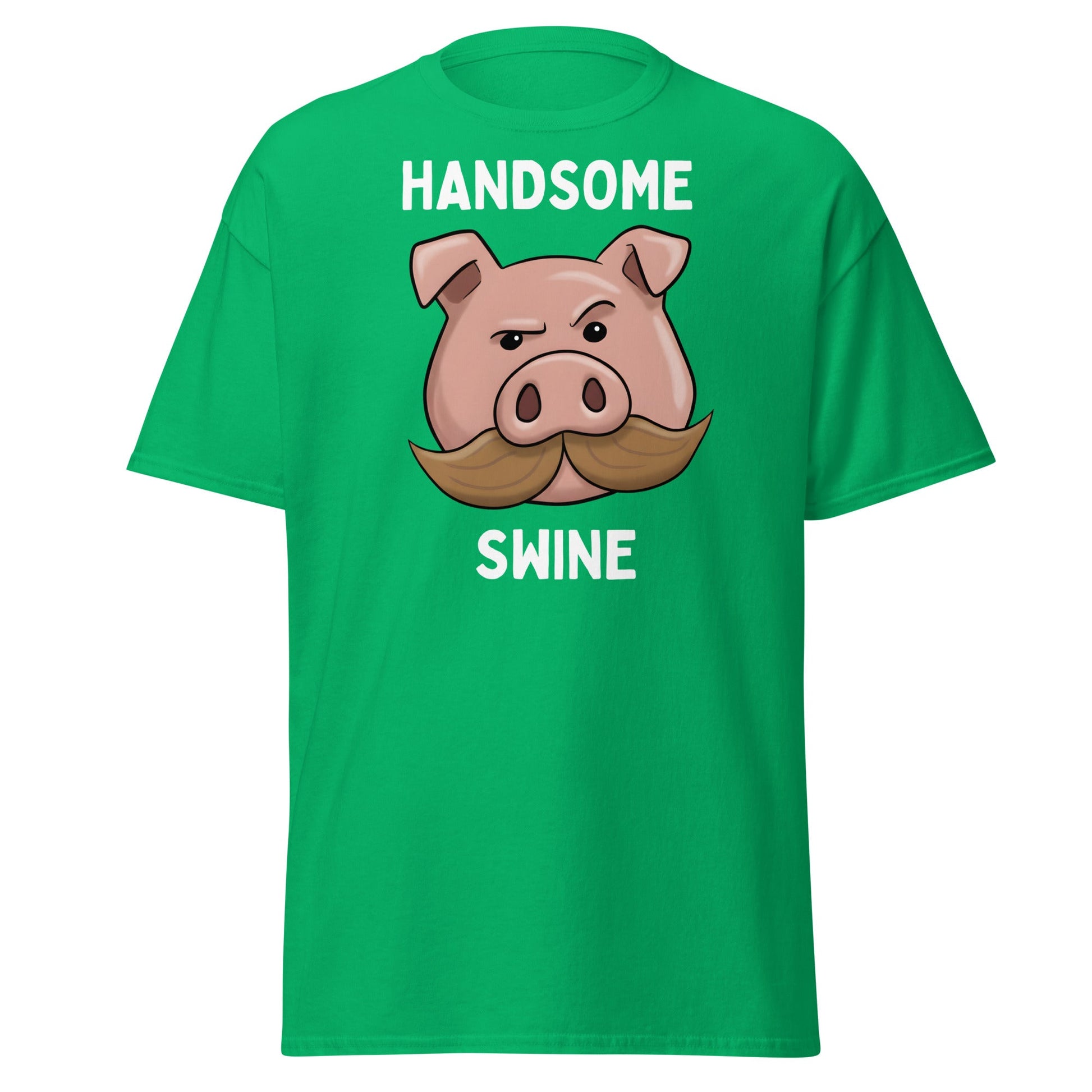Handsome Swine T-Shirt - Funny Pig Mustache Tee - Irish Green - T-Shirts Online