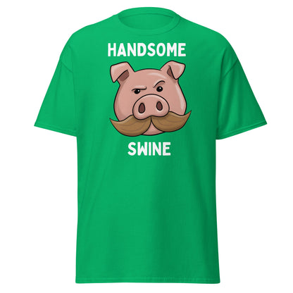 Handsome Swine T-Shirt - Funny Pig Mustache Tee - Irish Green - T-Shirts Online