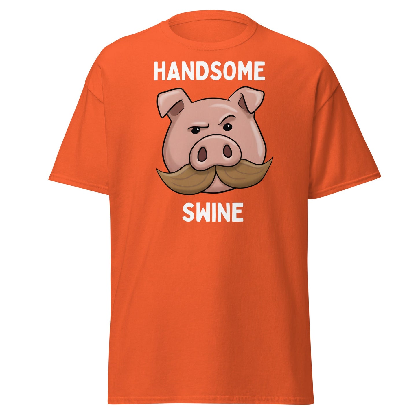 Handsome Swine T-Shirt - Funny Pig Mustache Tee - Orange - T-Shirts Online