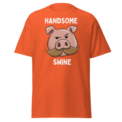 Handsome Swine T-Shirt - Funny Pig Mustache Tee - Orange - T-Shirts Online