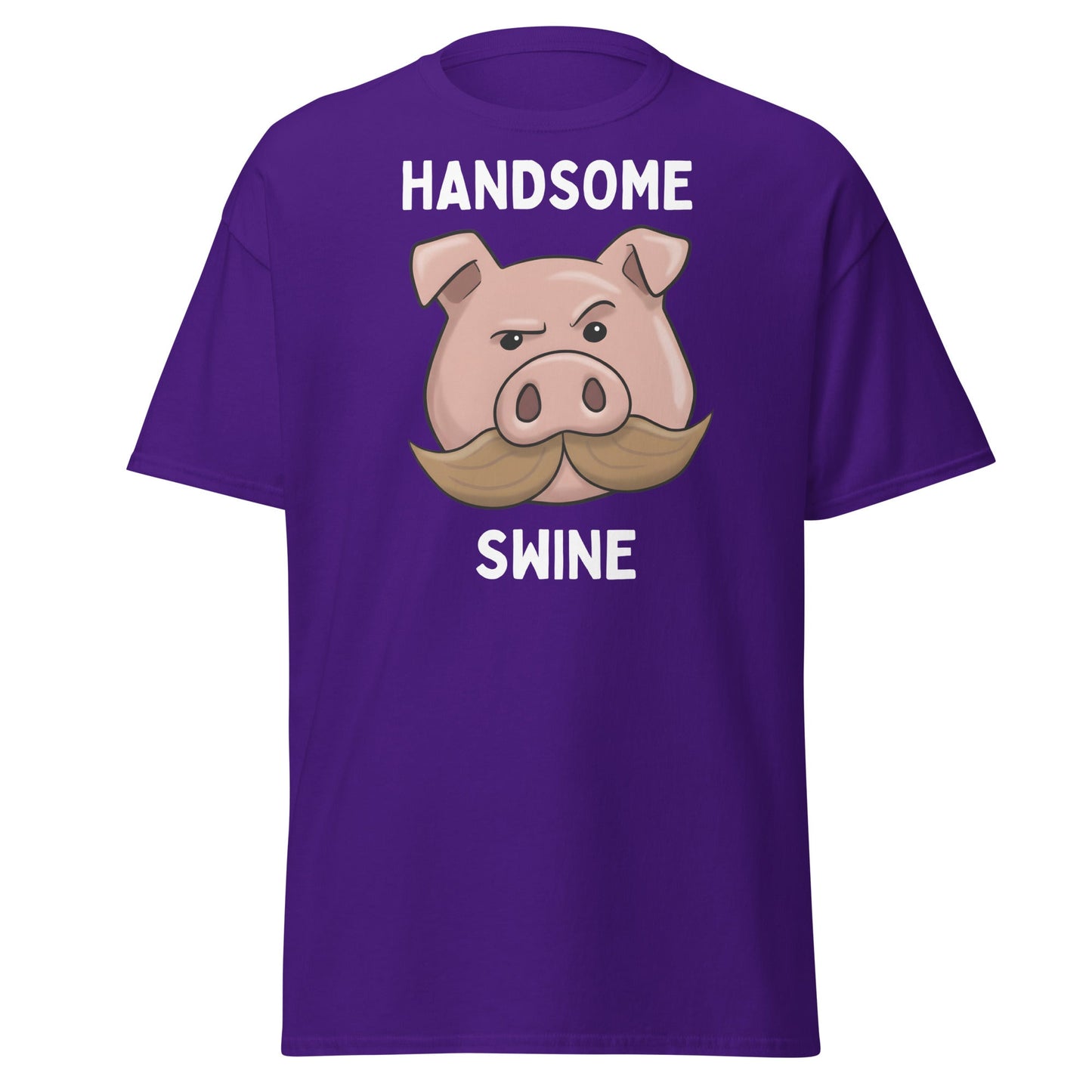 Handsome Swine T-Shirt - Funny Pig Mustache Tee - Purple - T-Shirts Online