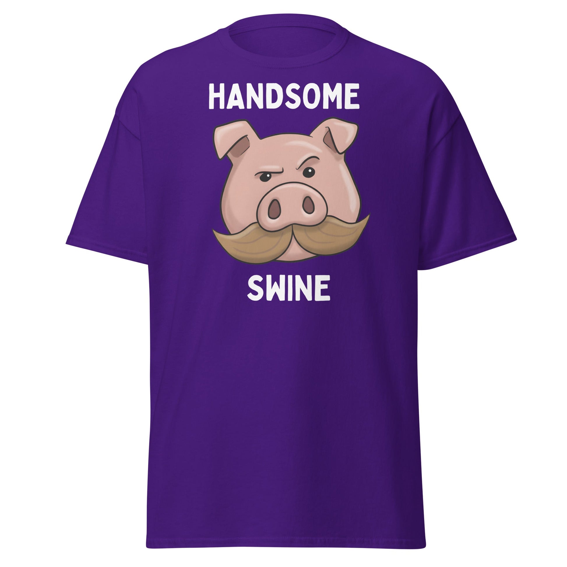 Handsome Swine T-Shirt - Funny Pig Mustache Tee - Purple - T-Shirts Online