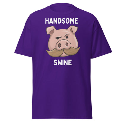 Handsome Swine T-Shirt - Funny Pig Mustache Tee - Purple - T-Shirts Online