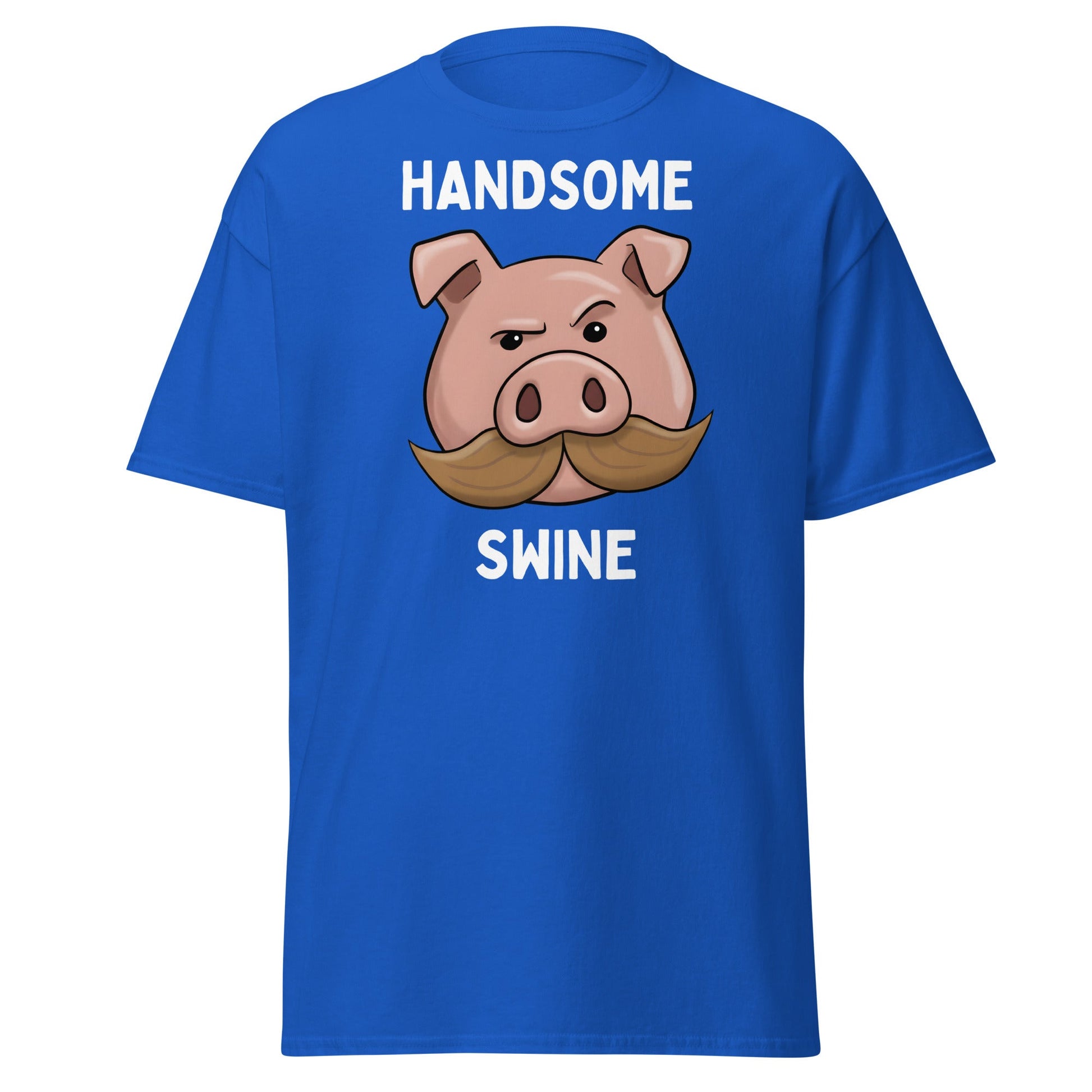 Handsome Swine T-Shirt - Funny Pig Mustache Tee - Royal - T-Shirts Online