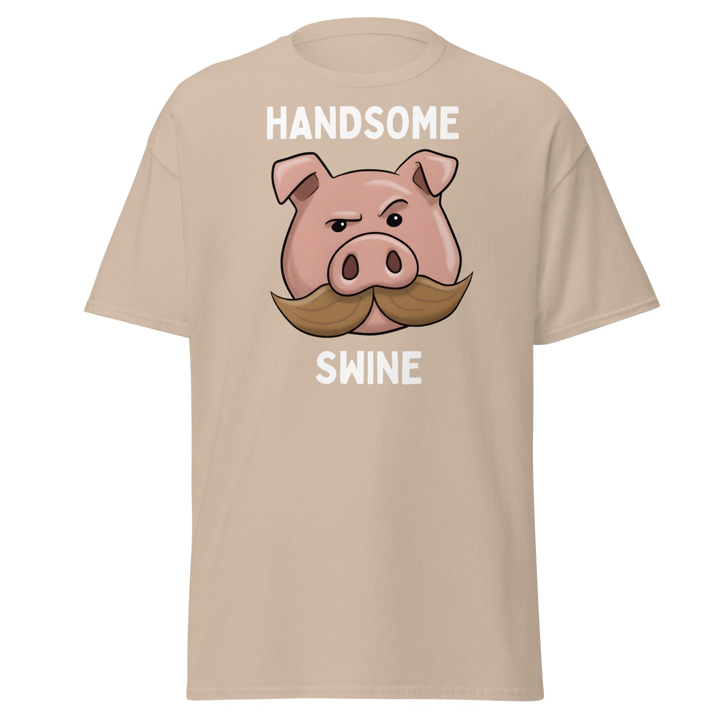 Handsome Swine T-Shirt - Funny Pig Mustache Tee - Sand - T-Shirts Online