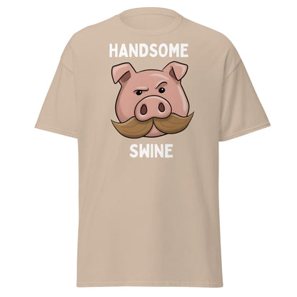 Handsome Swine T-Shirt - Funny Pig Mustache Tee - Sand - T-Shirts Online