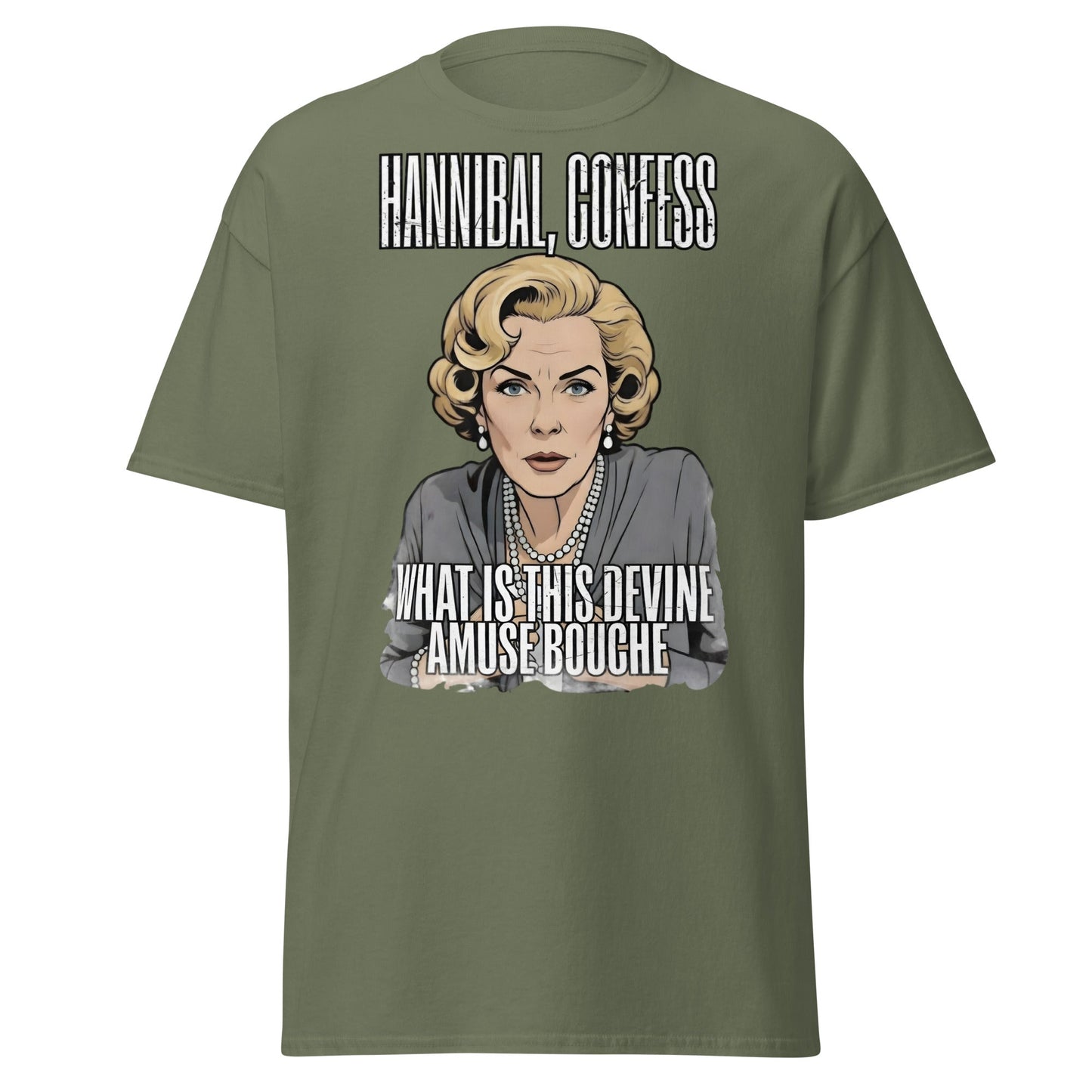 Hannibal Amuse Bouche Funny Pop Art T-Shirt - Military Green - T-Shirts Online