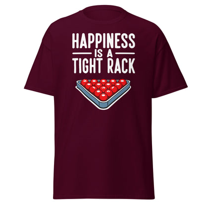 Happiness Is A Tight Rack T-Shirt - Funny Snooker Tee - Maroon - T-Shirts Online