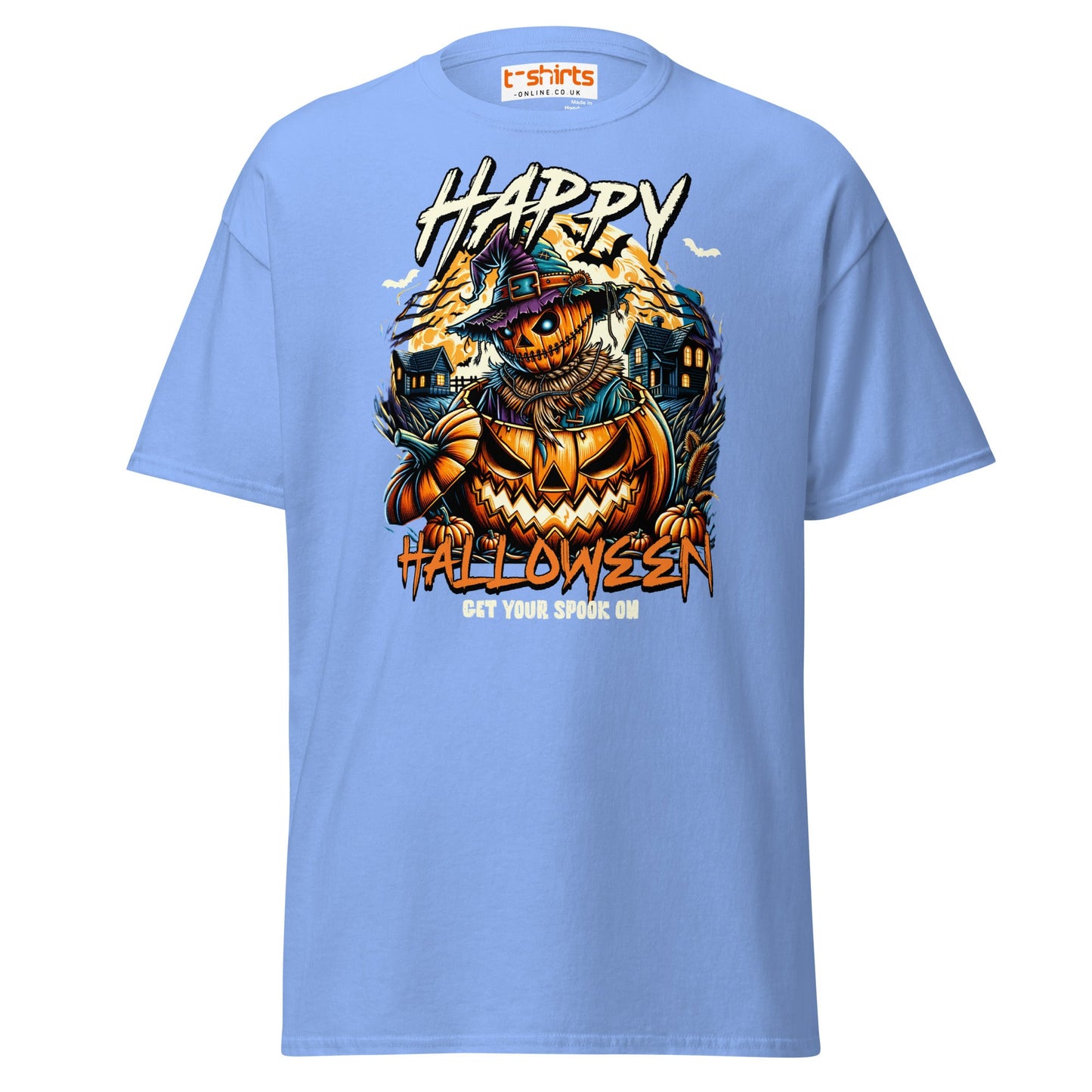 Happy Halloween Pumpkin Scarecrow T-Shirt - Carolina Blue - T-Shirts Online