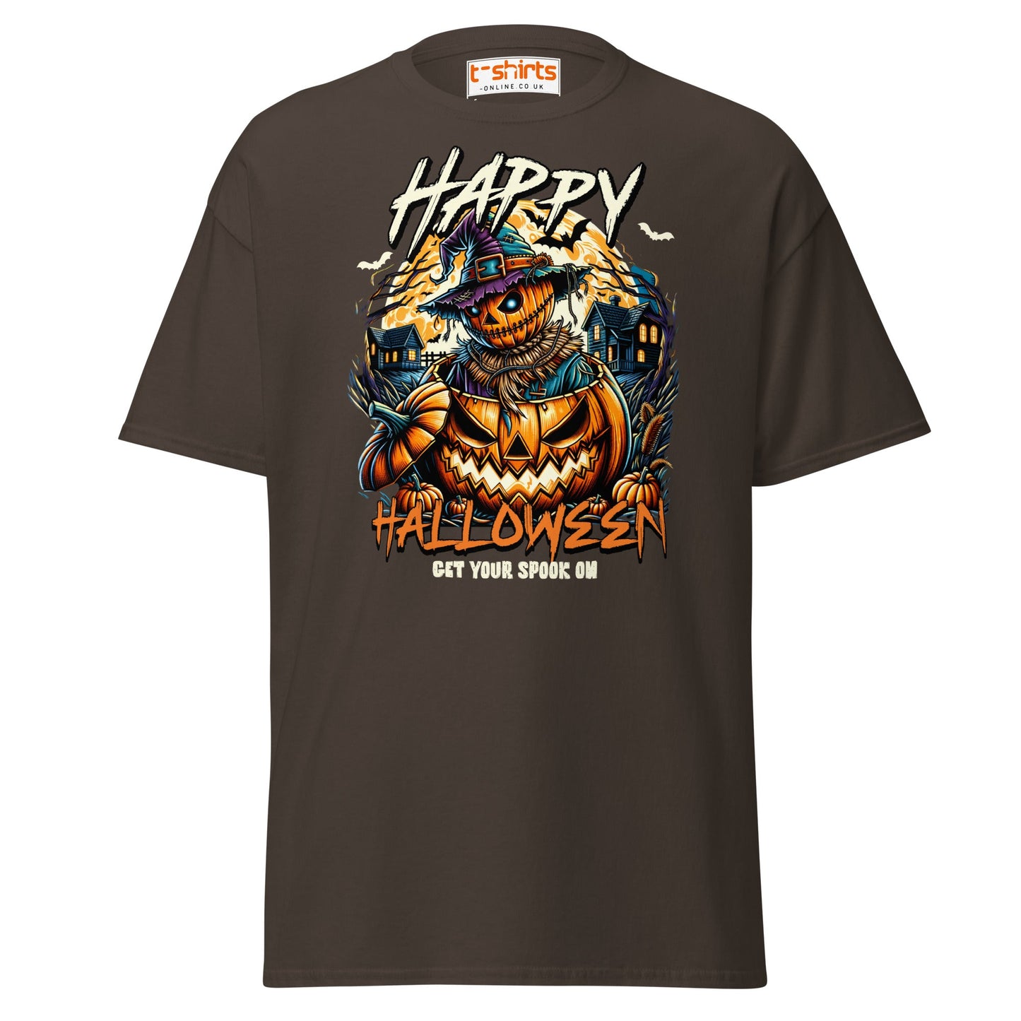 Happy Halloween Pumpkin Scarecrow T-Shirt - Dark Chocolate - T-Shirts Online