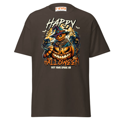 Happy Halloween Pumpkin Scarecrow T-Shirt - Dark Chocolate - T-Shirts Online