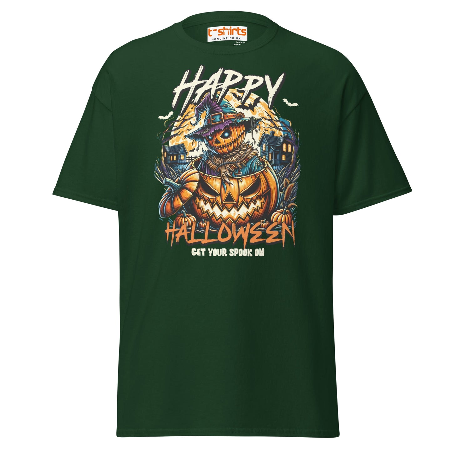 Happy Halloween Pumpkin Scarecrow T-Shirt - Forest Green - T-Shirts Online