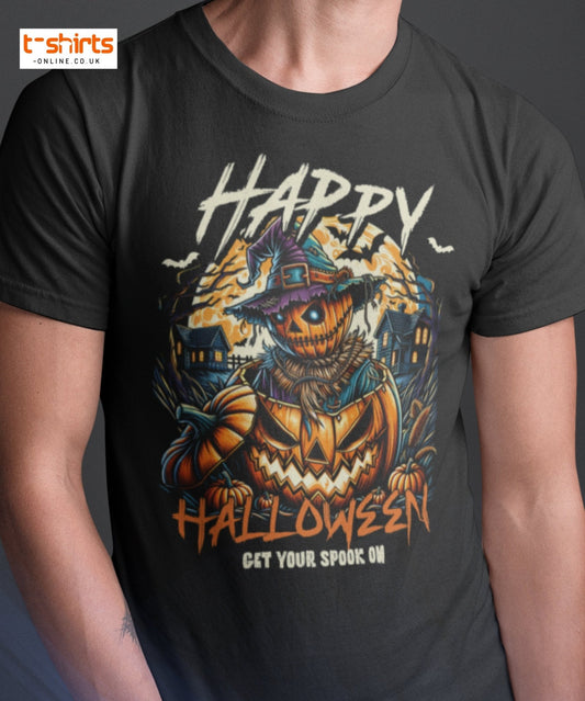 Happy Halloween Pumpkin Scarecrow T-Shirt - Maroon - T-Shirts Online
