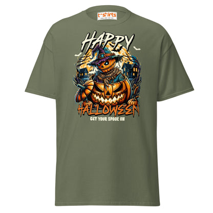 Happy Halloween Pumpkin Scarecrow T-Shirt - Military Green - T-Shirts Online