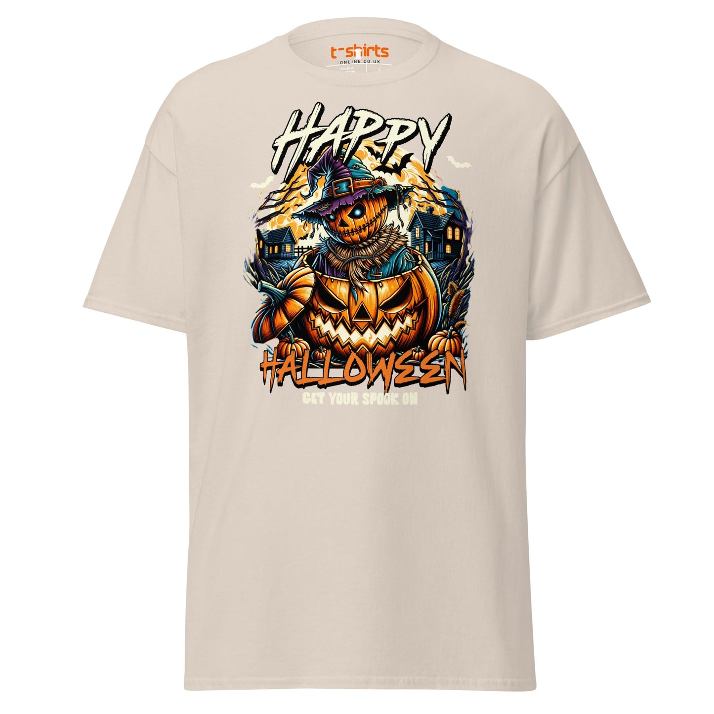Happy Halloween Pumpkin Scarecrow T-Shirt - Natural - T-Shirts Online
