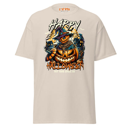 Happy Halloween Pumpkin Scarecrow T-Shirt - Natural - T-Shirts Online