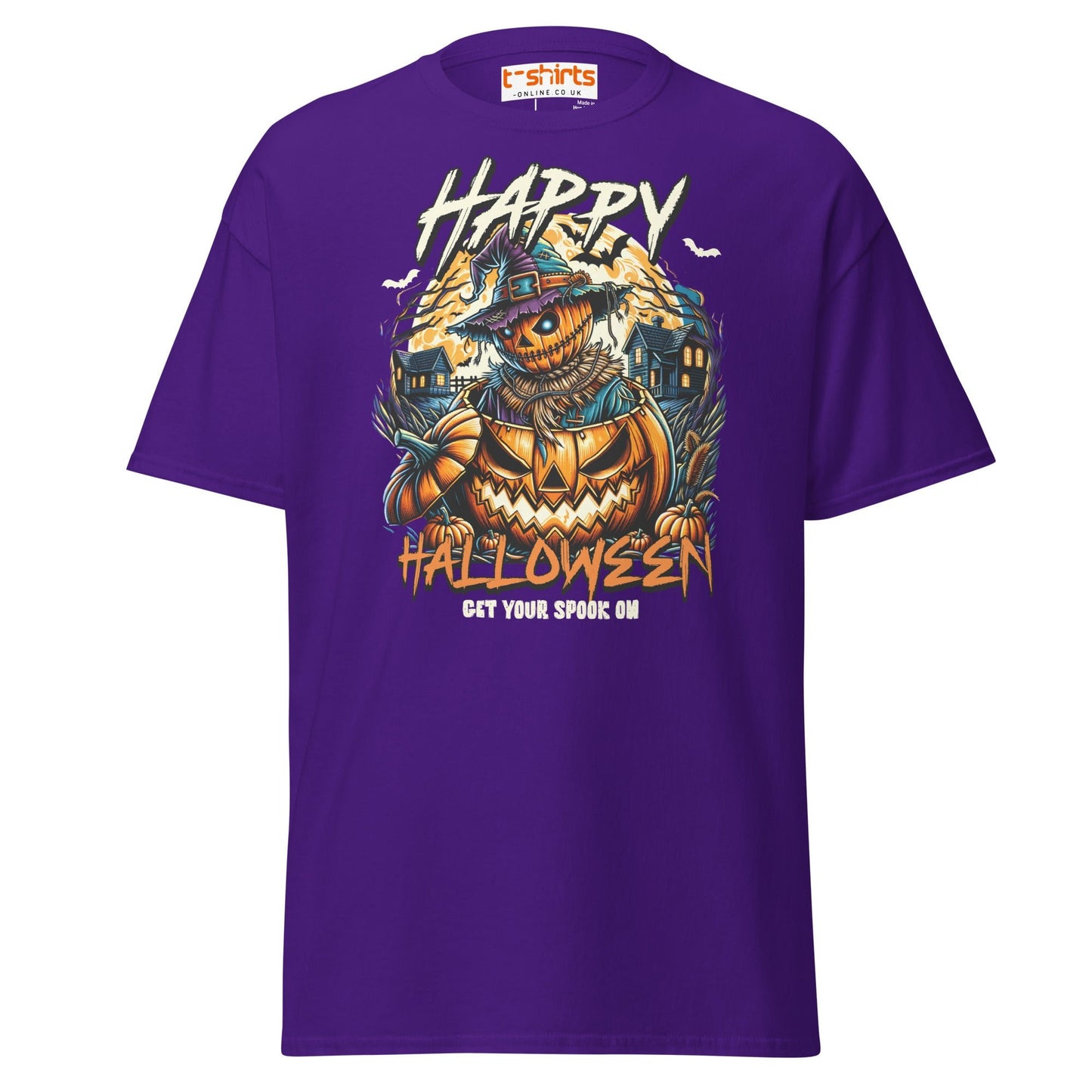 Happy Halloween Pumpkin Scarecrow T-Shirt - Purple - T-Shirts Online