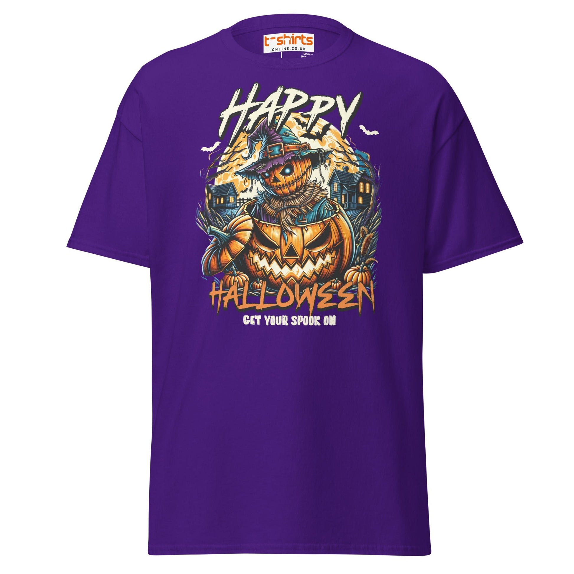 Happy Halloween Pumpkin Scarecrow T-Shirt - Purple - T-Shirts Online