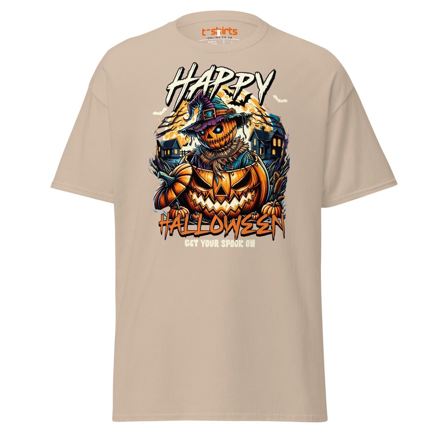 Happy Halloween Pumpkin Scarecrow T-Shirt - Sand - T-Shirts Online
