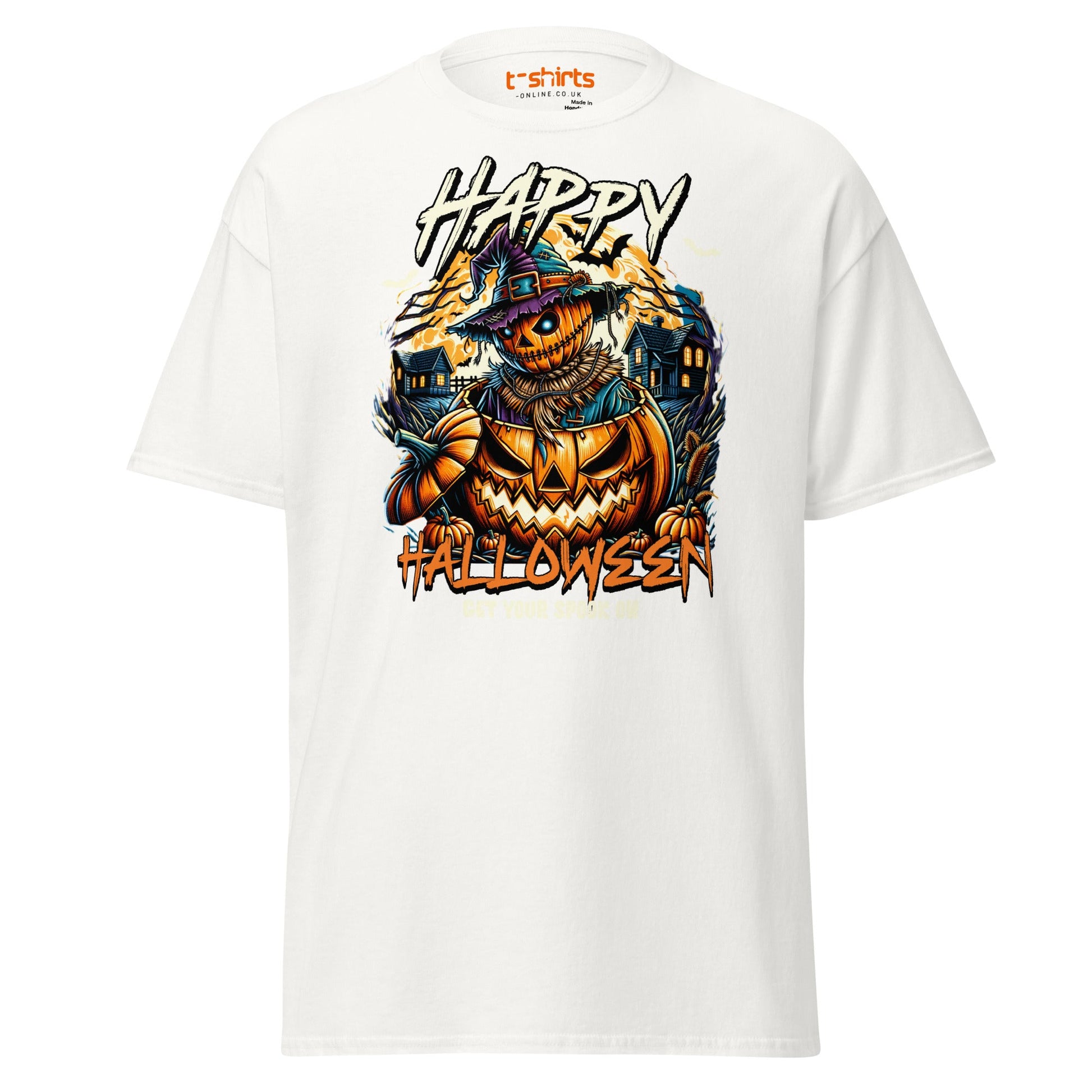 Happy Halloween Pumpkin Scarecrow T-Shirt - White - T-Shirts Online