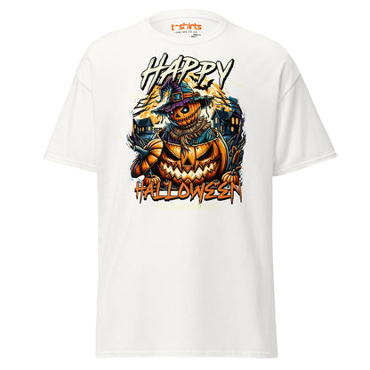 Happy Halloween Pumpkin Scarecrow T-Shirt - White - T-Shirts Online
