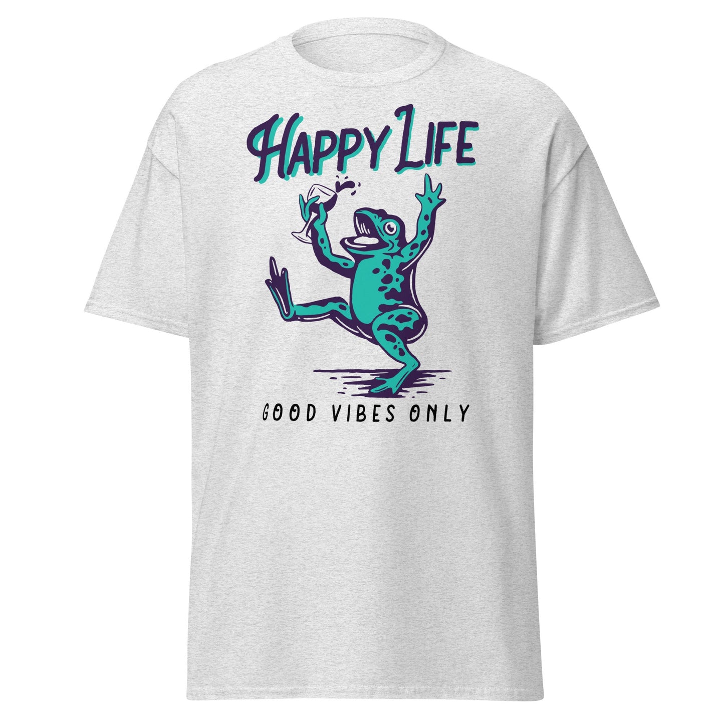 Happy Life Good Vibes Only Frog T-Shirt - Ash - T-Shirts Online