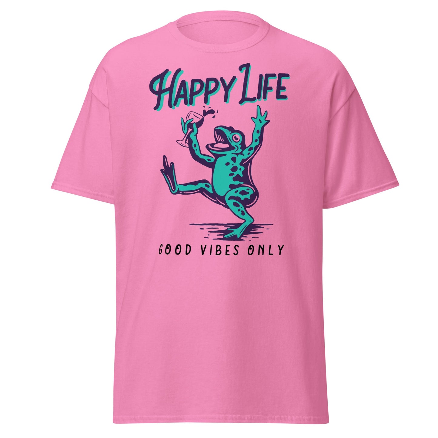 Happy Life Good Vibes Only Frog T-Shirt - Azalea - T-Shirts Online