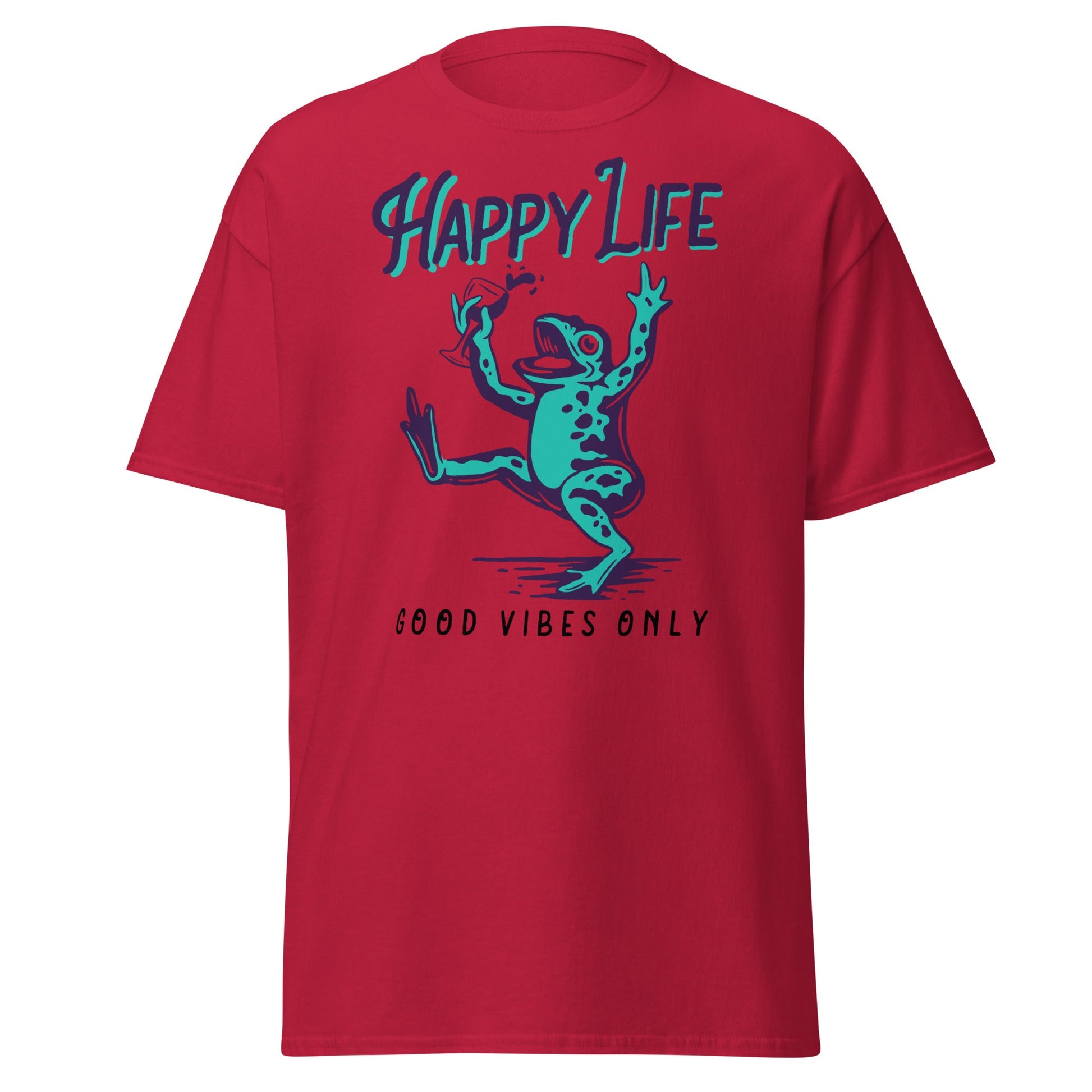 Happy Life Good Vibes Only Frog T-Shirt - Cardinal - T-Shirts Online