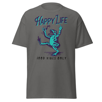 Happy Life Good Vibes Only Frog T-Shirt - Charcoal - T-Shirts Online
